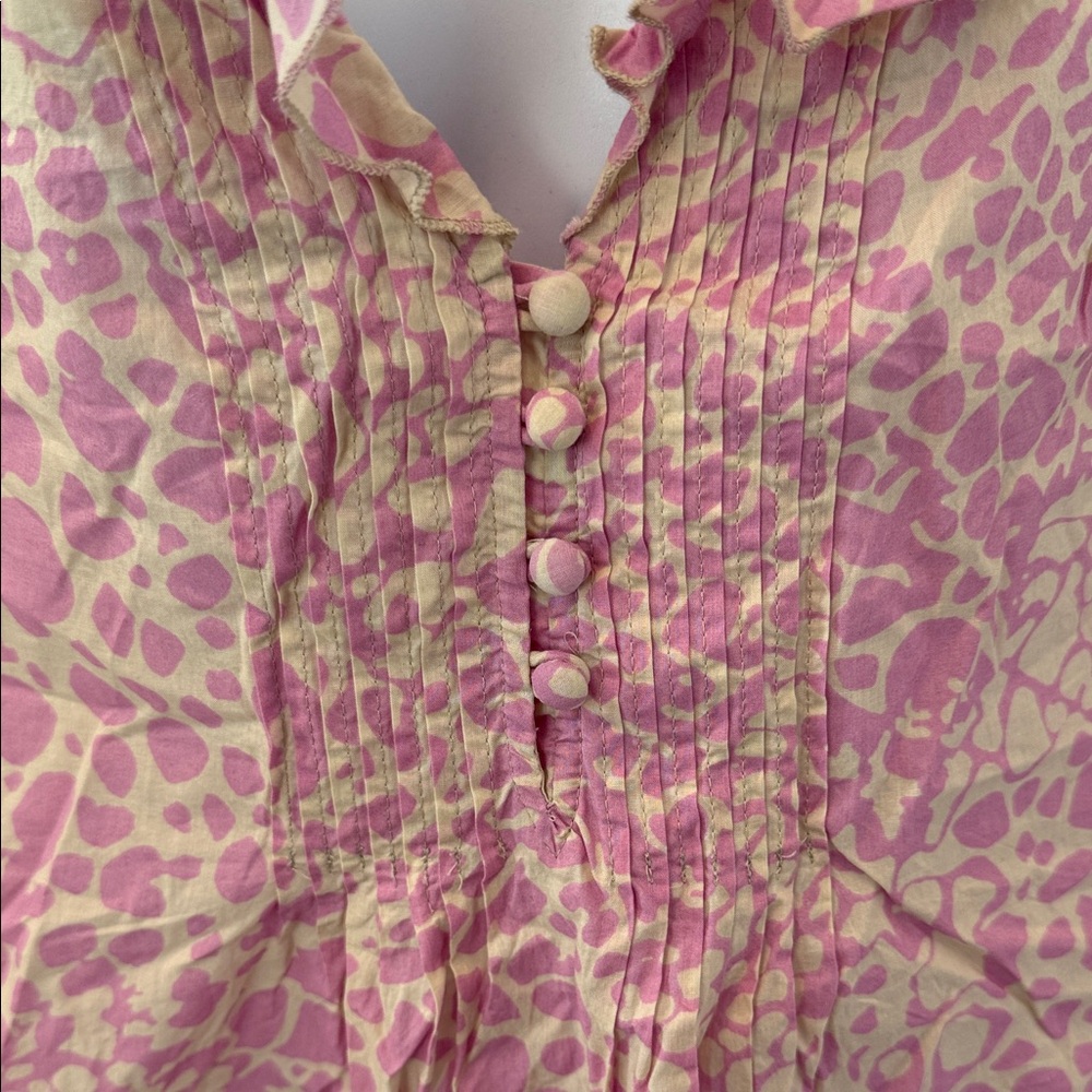 LOFT Pink and Cream Ruffled Blouse - Picture 2 of 8